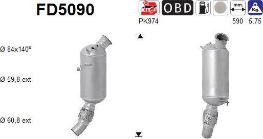 AS FD5090 - Filtre à particules / à suie, échappement parts5.com