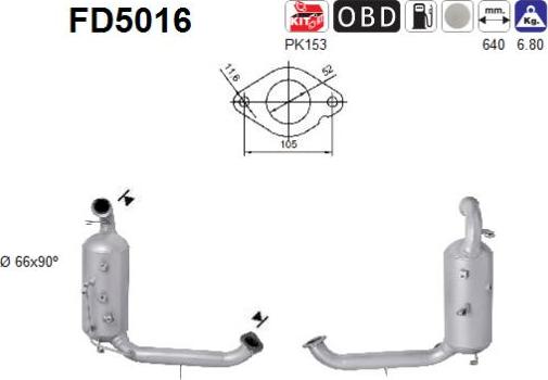 AS FD5016 - Filtro hollín / partículas, sistema escape parts5.com