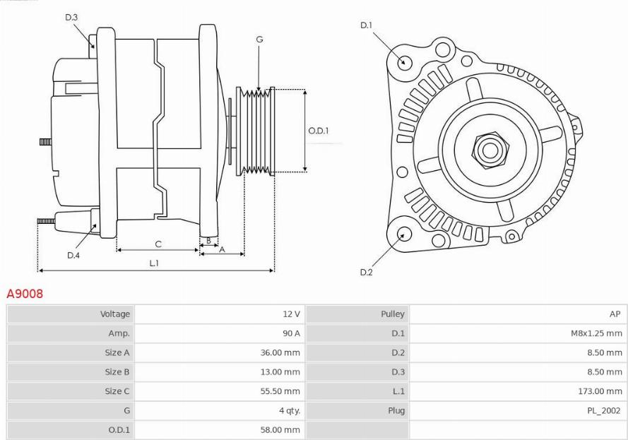 AS-PL A9008 - Генератор parts5.com