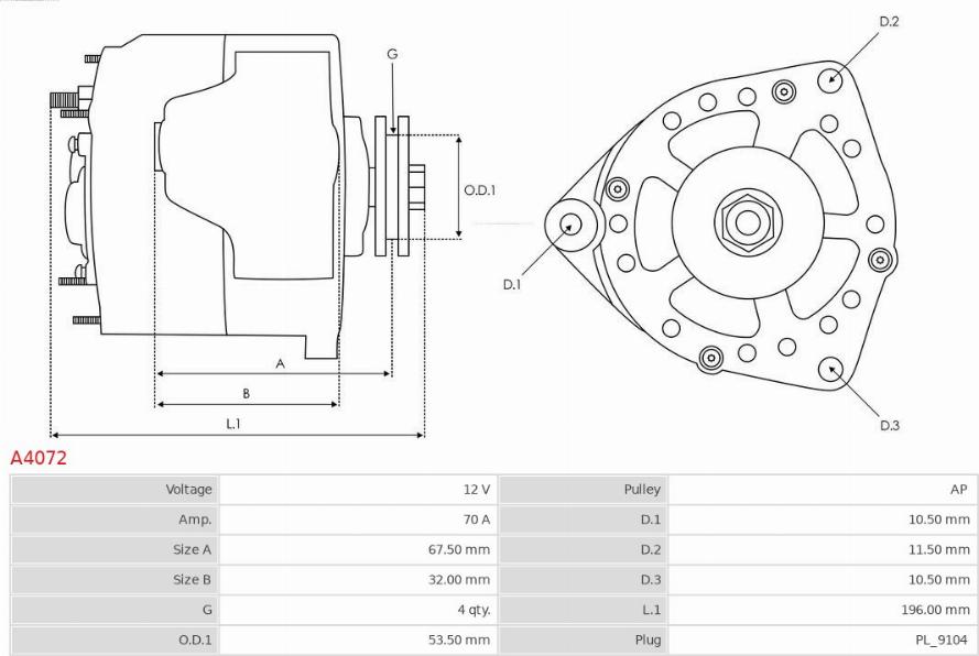 AS-PL A4072 - Generator / Alternator parts5.com