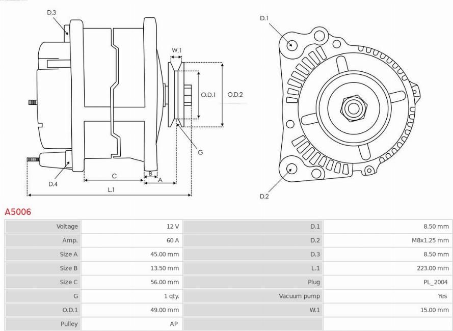 AS-PL A5006 - Generator / Alternator parts5.com