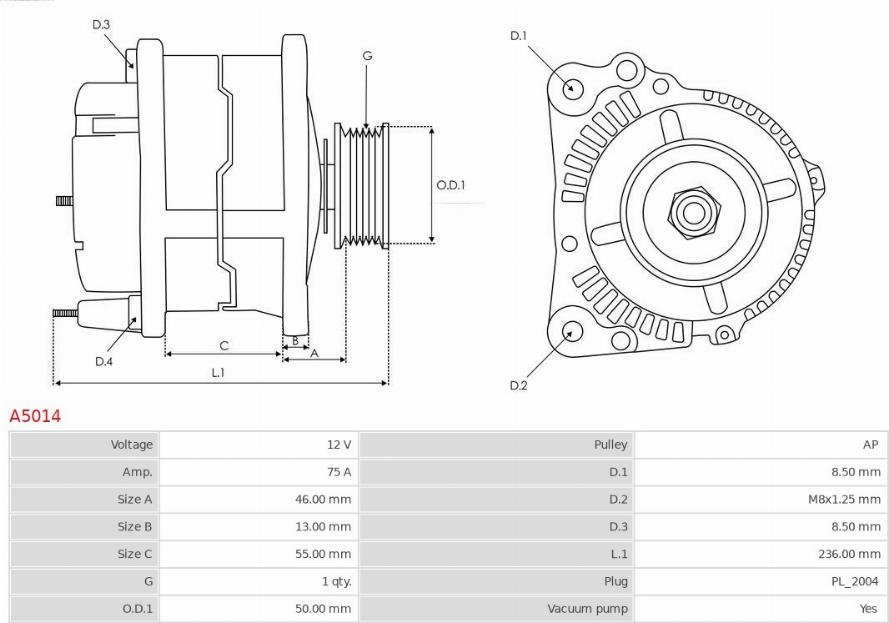 AS-PL A5014 - Generator / Alternator parts5.com