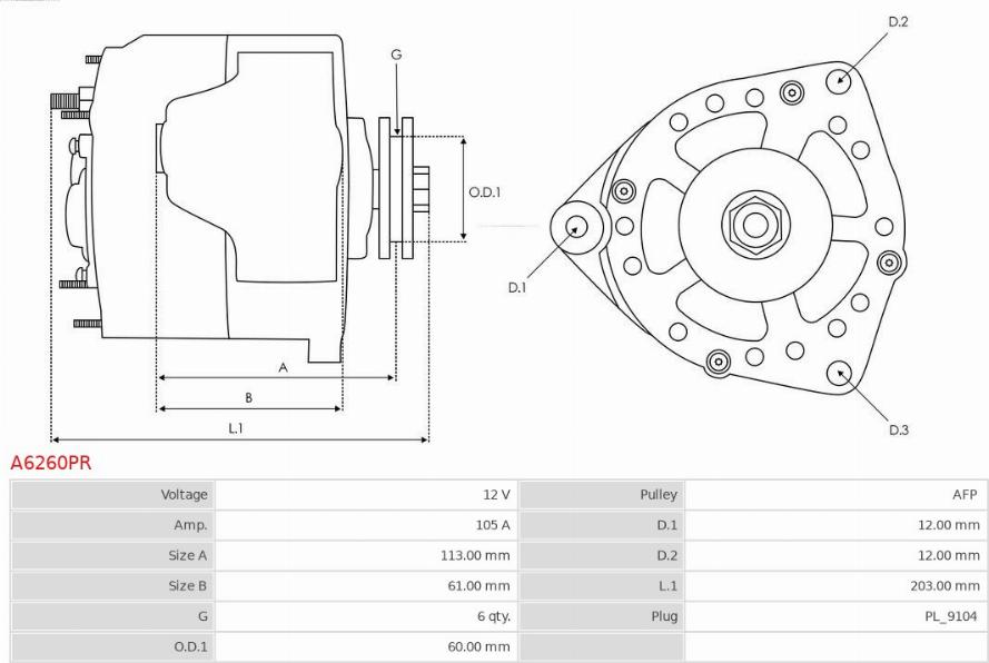 AS-PL A6260PR - Alternator parts5.com