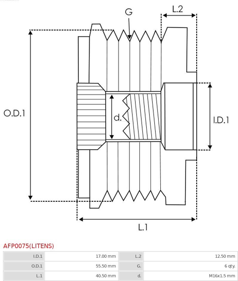 AS-PL AFP0075(LITENS) - Pulley, alternator, freewheel clutch parts5.com