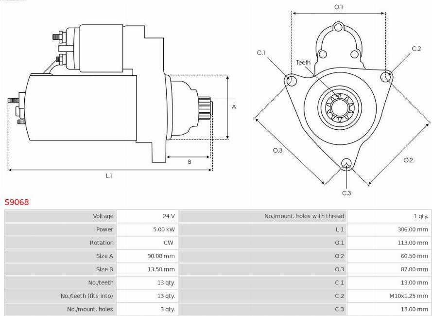 AS-PL S9068 - Motor de arranque parts5.com