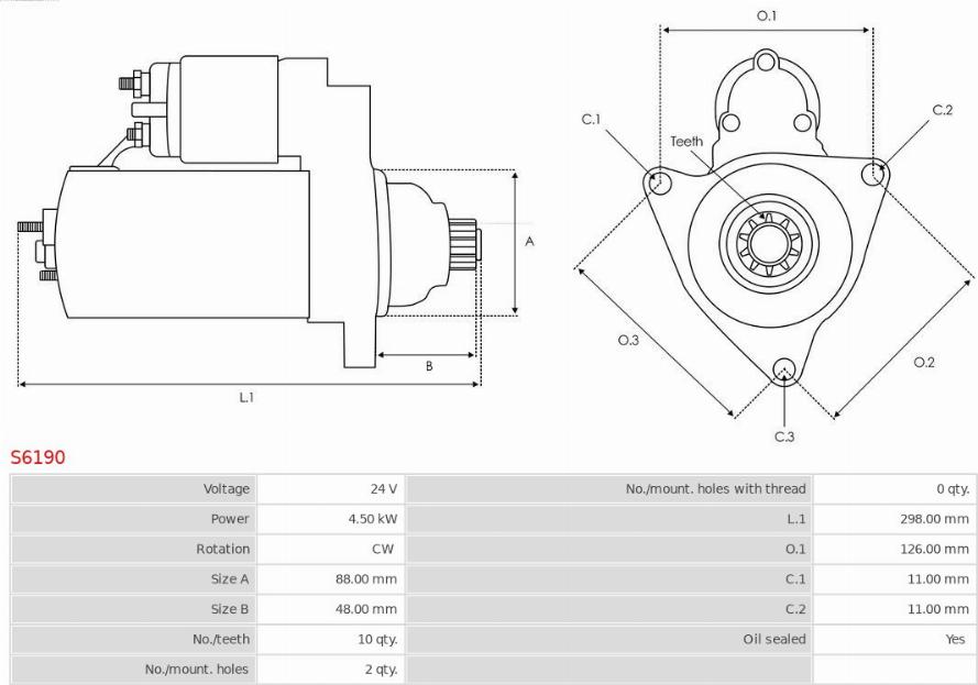 AS-PL S6190 - Motor de arranque parts5.com