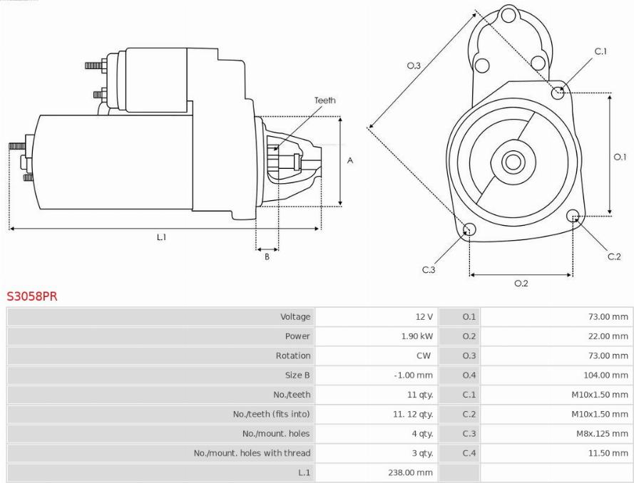 AS-PL S3058PR - Μίζα parts5.com