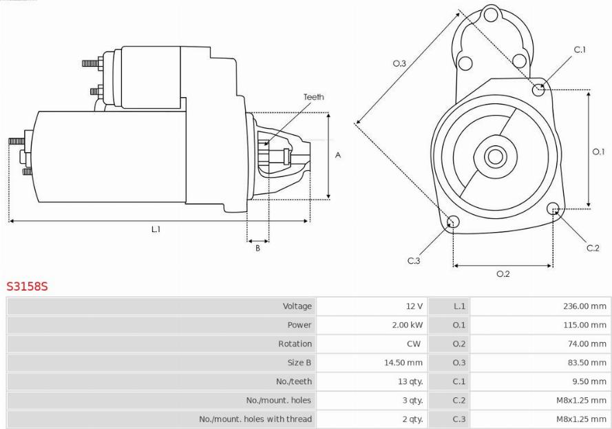 AS-PL S3158S - Motor de arranque parts5.com