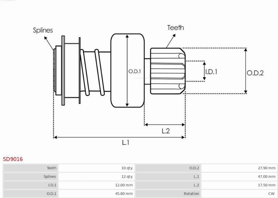 AS-PL SD9016 - Piñón, arrancador parts5.com