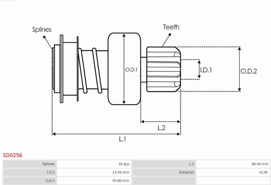 AS-PL SD0256 - Pogonski zupčanik, starter parts5.com