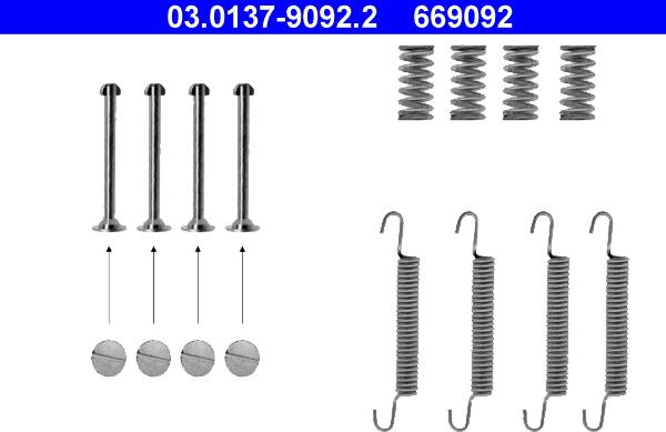 ATE 03.0137-9092.2 - Komplet pribora, kočione papuče ručne kočnice parts5.com