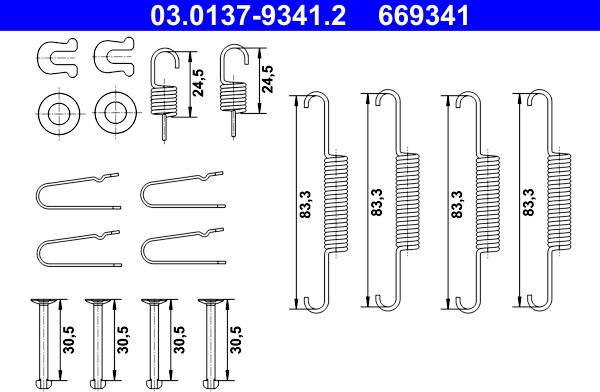 ATE 03.0137-9341.2 - Komplet pribora, kočione papuče ručne kočnice parts5.com