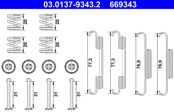 ATE 03.0137-9343.2 - Set accesorii, saboti frana parcare parts5.com