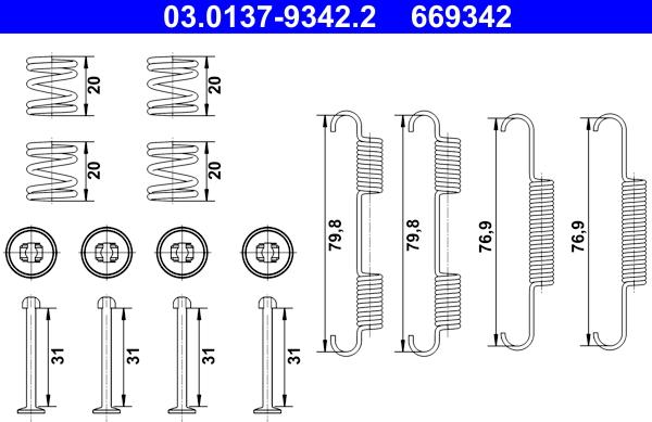 ATE 03.0137-9342.2 - Set accesorii, saboti frana parcare parts5.com