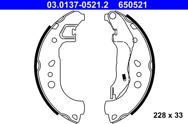 ATE 03.0137-0521.2 - Комплект тормозных колодок, барабанные parts5.com