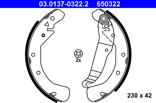 ATE 03.0137-0322.2 - Zestaw szczęk hamulcowych parts5.com