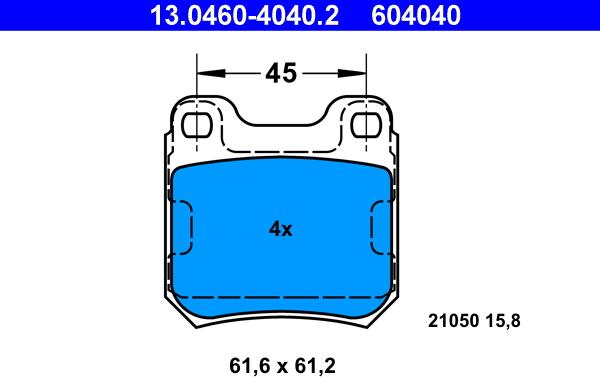 ATE 13.0460-4040.2 - Σετ τακάκια, δισκόφρενα parts5.com