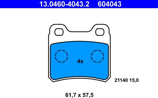 ATE 13.0460-4043.2 - Σετ τακάκια, δισκόφρενα parts5.com