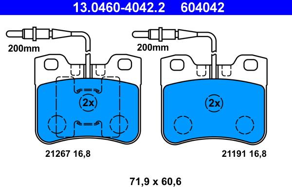 ATE 13.0460-4042.2 - Zestaw klocków hamulcowych, hamulce tarczowe parts5.com