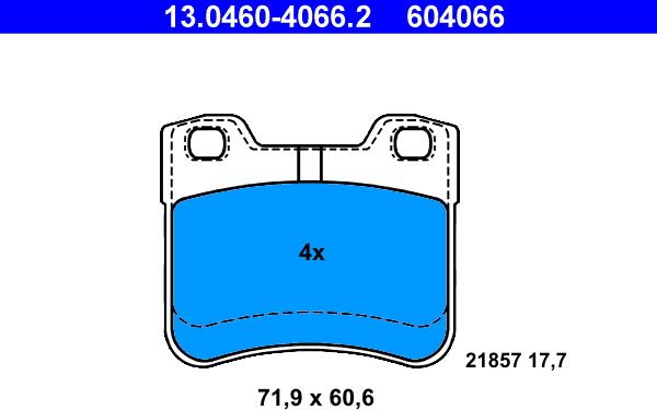 ATE 13.0460-4066.2 - Zestaw klocków hamulcowych, hamulce tarczowe parts5.com