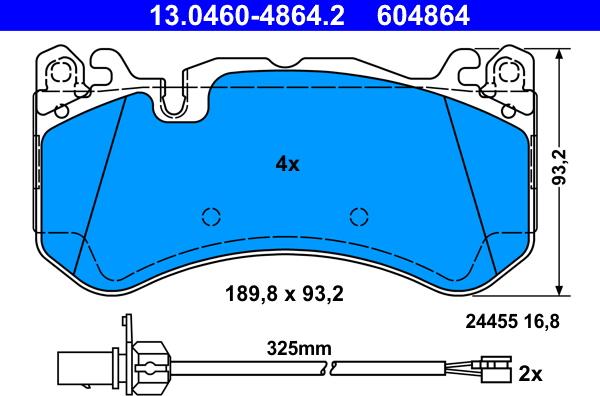 ATE 13.0460-4864.2 - Σετ τακάκια, δισκόφρενα parts5.com