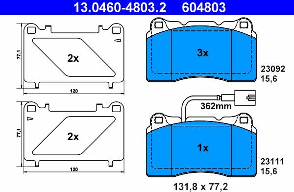 ATE 13.0460-4803.2 - Zestaw klocków hamulcowych, hamulce tarczowe parts5.com