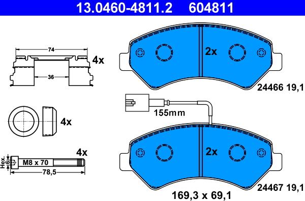 ATE 13.0460-4811.2 - Set placute frana,frana disc parts5.com