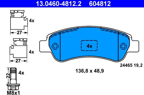 ATE 13.0460-4812.2 - Set placute frana,frana disc parts5.com