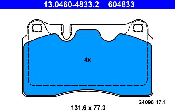 ATE 13.0460-4833.2 - Zestaw klocków hamulcowych, hamulce tarczowe parts5.com