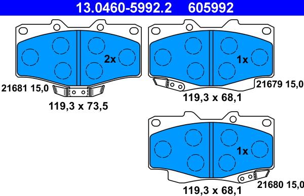 ATE 13.0460-5992.2 - Комплект спирачно феродо, дискови спирачки parts5.com