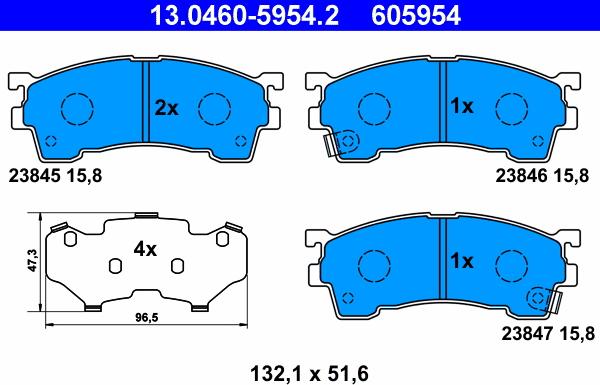 ATE 13.0460-5954.2 - Komplet zavornih oblog, ploscne (kolutne) zavore parts5.com