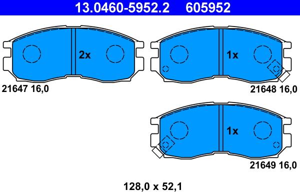 ATE 13.0460-5952.2 - Komplet pločica, disk-kočnica parts5.com