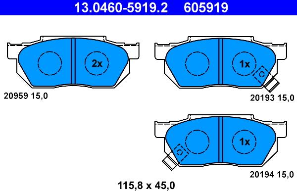 ATE 13.0460-5919.2 - Brake Pad Set, disc brake parts5.com