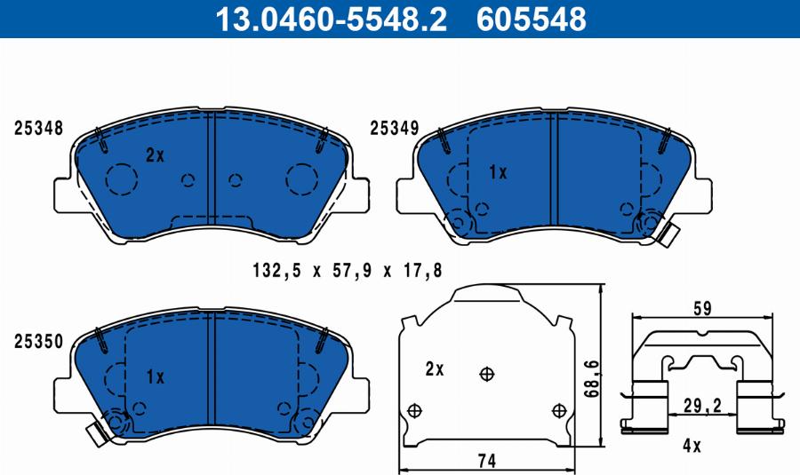 ATE 13.0460-5548.2 - Sada brzdových destiček, kotoučová brzda parts5.com