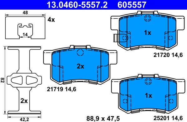 ATE 13.0460-5557.2 - Тормозные колодки, дисковые, комплект parts5.com