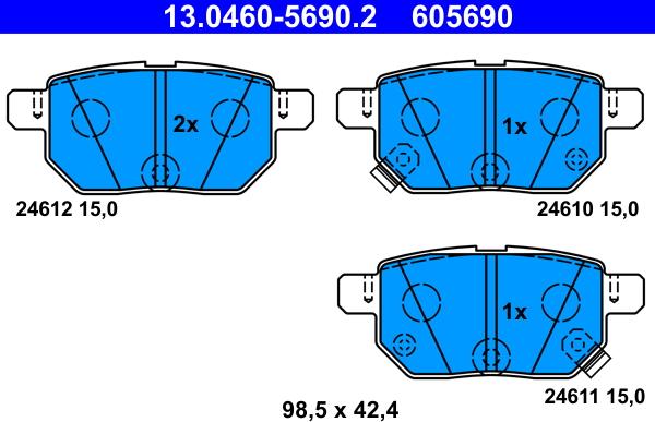 ATE 13.0460-5690.2 - Zestaw klocków hamulcowych, hamulce tarczowe parts5.com