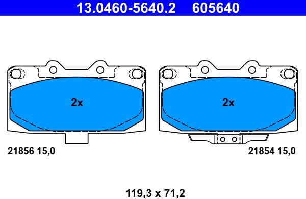 ATE 13.0460-5640.2 - Zestaw klocków hamulcowych, hamulce tarczowe parts5.com