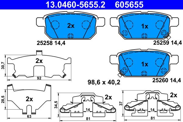 ATE 13.0460-5655.2 - Zestaw klocków hamulcowych, hamulce tarczowe parts5.com