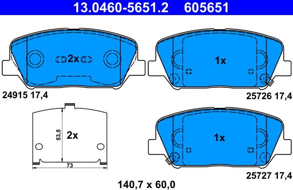 ATE 13.0460-5651.2 - Set placute frana,frana disc parts5.com