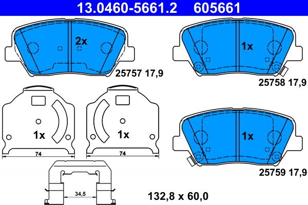 ATE 13.0460-5661.2 - Set placute frana,frana disc parts5.com