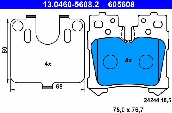 ATE 13.0460-5608.2 - Set placute frana,frana disc parts5.com