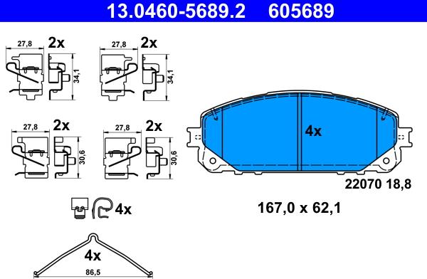 ATE 13.0460-5689.2 - Komplet pločica, disk-kočnica parts5.com