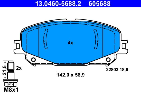 ATE 13.0460-5688.2 - Set placute frana,frana disc parts5.com