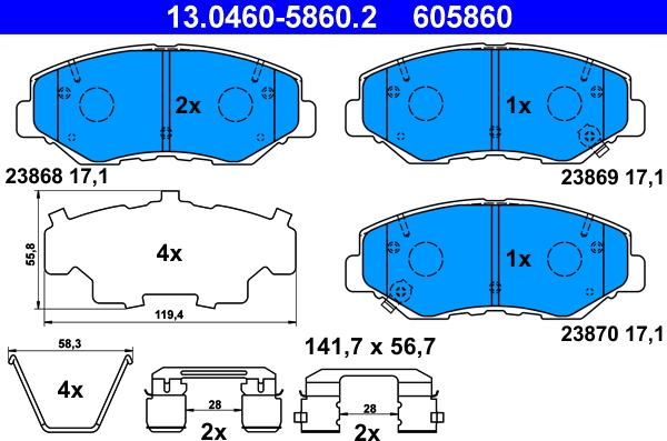 ATE 13.0460-5860.2 - Тормозные колодки, дисковые, комплект parts5.com