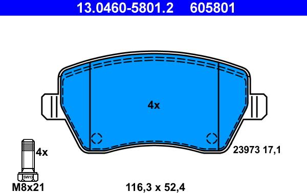 ATE 13.0460-5801.2 - Brake Pad Set, disc brake parts5.com