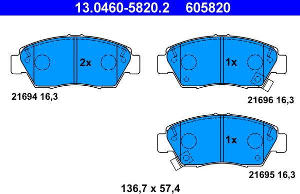 ATE 13.0460-5820.2 - Brake Pad Set, disc brake parts5.com