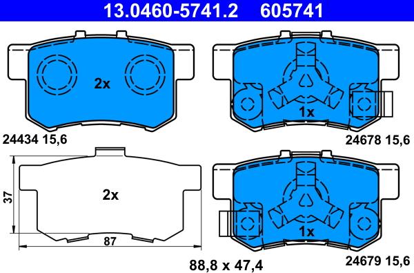 ATE 13.0460-5741.2 - Sada brzdových destiček, kotoučová brzda parts5.com