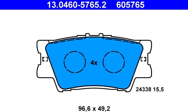 ATE 13.0460-5765.2 - Комплект спирачно феродо, дискови спирачки parts5.com