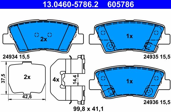 ATE 13.0460-5786.2 - Sada brzdových destiček, kotoučová brzda parts5.com