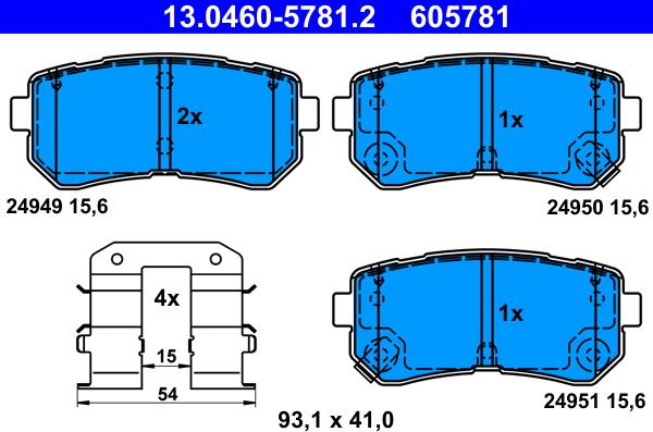 ATE 13.0460-5781.2 - Komplet zavornih oblog, ploscne (kolutne) zavore parts5.com